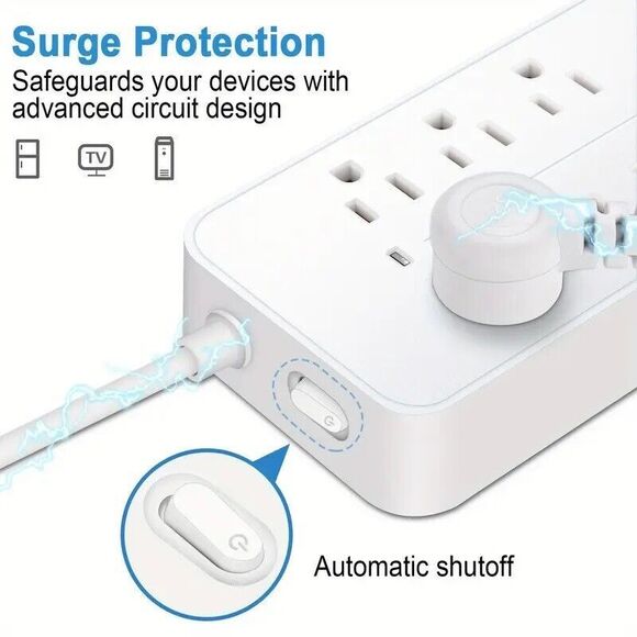 Surge Protector 8 AC Plug Power Strip 4 Foot Cord Outlets 3 USB & 1 USB-C Port - Picture 4 of 7